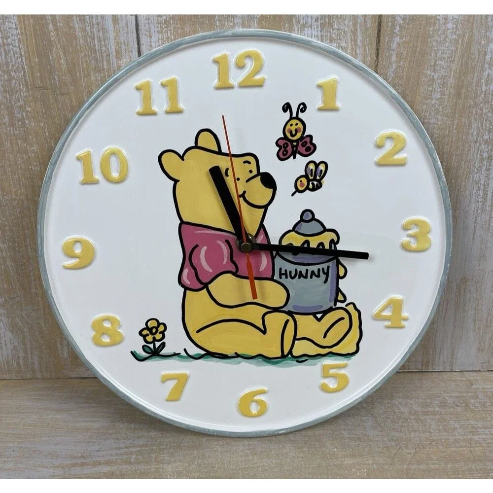 Vintage Disney Winnie the Pooh 10” Ceramic Wall Clock Working Made in Taiwan